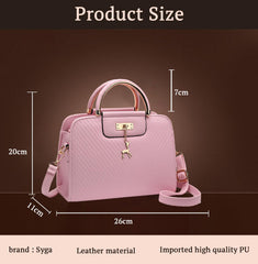 SYGA Women's Handbag Corrugated Fawn Pendant Cute Shoulder Bag Fashionable Style Crossbody Bag(Pink)