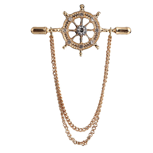 SYGA Men's & Women Suit Shirt Stud Lapel Pin Chain Tassel Brooch Pin with Crystal Chain(Rudder gold)