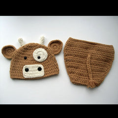 MOMISY Baby Photography Props, Includes Nappy Cover & Cap for Kids Parties Anniversaries Photography-Bull-Set of 2 Pieces-Brown