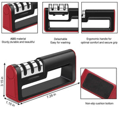 SYGA Black+Red Kitchen Knife Sharpener, 3-Stage Knife Sharpening Tool