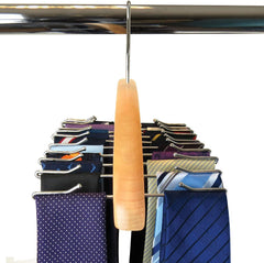 MOMISY Tie Belt Clothes Wooden Hanger with 24 Hooks Adjustable Belt Closet Hangers Tie Storage Racks Wood Multipurpose Wardrobe Organizers for Men Women Tie Scarf Messenger Bag