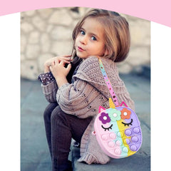 SYGA Children Pop It Fidget 3 Flower Silicone Bag Kids Push Popper Educational Decompression Bubble Shoulder Bag (Dark Pink)