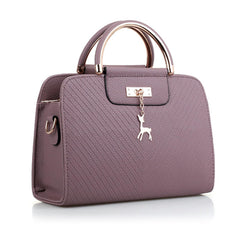 SYGA Women's Handbag Corrugated Fawn Pendant Cute Shoulder Bag Fashionable Style Crossbody Bag(Purple Grey)