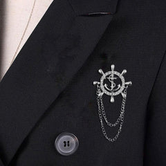 SYGA Men's & Women Suit Shirt Stud Lapel Pin Chain Tassel Brooch Pin with Silver Rudder Crystal Chain