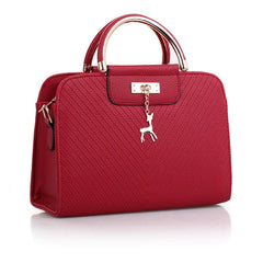 SYGA Women's Handbag Corrugated Fawn Pendant Cute Shoulder Bag Fashionable Style Crossbody (Red)