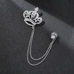 SYGA Luxury Crown Style Brooch for Men's & Women Suit Shirt Stud Brooch Lapel Pin Brooch Pin Chain Tassel Brooch Pin with Crystal Chain(silver heart crown)