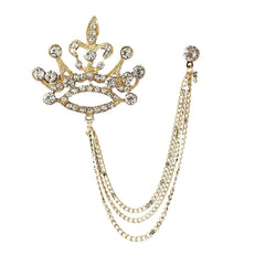 SYGA Men's & Women Suit Shirt Stud Lapel Pin Chain Tassel Brooch Pin with Crystal Chain(big crown)