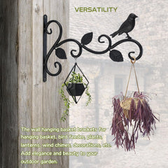 STANSY Decorative Iron Wall Hanging Plant Bracket, Bird and Leaf Design, Heavy Duty Wall Mount Hook, Black, Set of 1