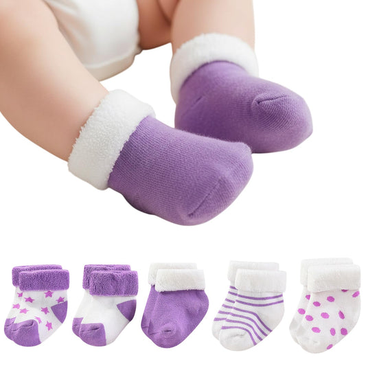 MOMISY 5 Pairs Baby Girl Boys Tube ankle Socks for Baby Girl BoysToddlers Infant kids (Purple, 0 Months to 6 Months)