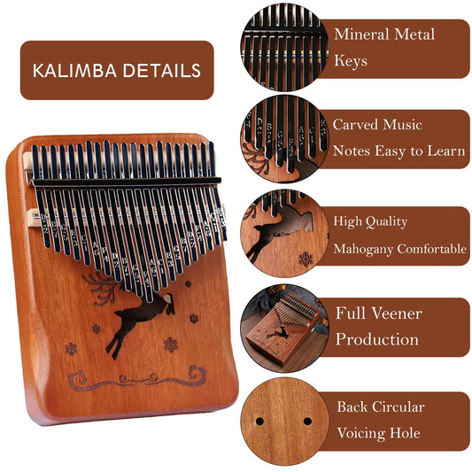 SYGA Thumb Piano Kalimba 21-Tone Keys Finger Piano Kalingba Musical Instrument Retro Dream Deer Gifts for Kids and Adults, Handguard-Brown