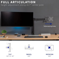 Gadget Wagon Two Monitor 13-27 inches Desk Clamp Arm - Height Adjustable Mount, Swivel & Tilt (2 Monitor Clamp Type)