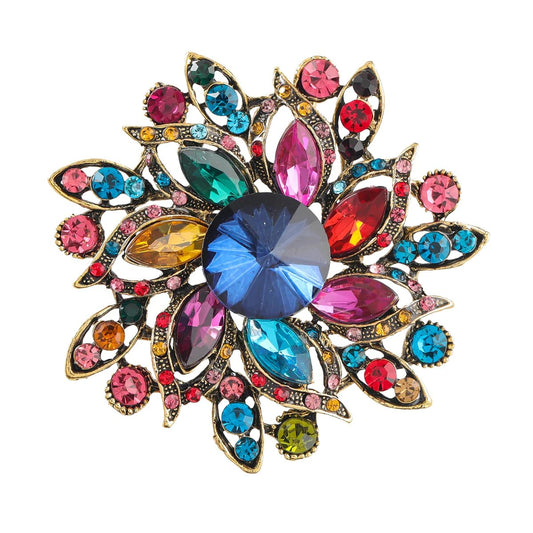 SYGA Brooch Pin Fashion Crystal Rhinestone Jewellery Pin Vintage Clothing Accessories Decoration Full Diamond Flower Multicolor Brooches For Women- S216