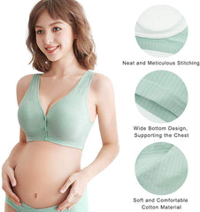 Momisy Women's Cotton Lightly Padded Wire Free Maternity Bra Green