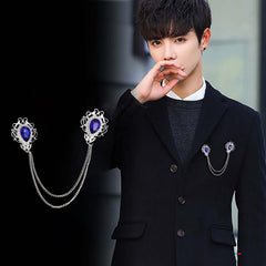 SYGA Men's & Women Suit Shirt Stud Lapel Pin Chain Tassel Brooch Pin with Crystal Chain(Blue Diamond)