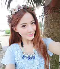 SYGA Flower Tiara and Bracelet Set Pearl Flower Headband and Foam Flower Bracelet Bridesmaid Floral Hair Bands Floral Garland for Women Bride Wedding Vine Tiara Bridal Crown Hair Accessory - Blue