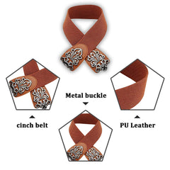 SYGA Women Leather Belt for Dress, PU Leather Stretchy Waist Belt with Abstract Metal Buckle, Retro Style - Apricot