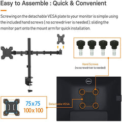SYGA Double Monitor Stand Dual Arm Desk Mount for Screen Size 10" to 30" Fully Height Adjustable Bracket Ergonomic 180 Tilt, 360 Rotation & 360 Swivel Arm - VESA Dimensions: 75x75-100x100 - Dual