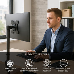 RISSACHI Monitor Stand for Desk 17-30 Inch | Height Adjustable Arm Mount with 10 Kg Load Capacity
