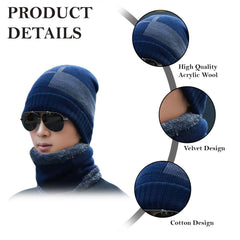 MOMISY Wool Winter Baseball Cap Plus Muffler Scarf Set for Men Women (Royal Blue)