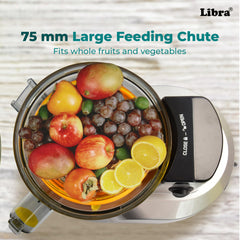 Libra Cold Press Juicer for Home, 48 RPM Whole Slow Cold Pressed Fruit Juicer with 240 Watts Powerful Motor, All-in-1 Juice Maker Machine for All Fruits and Vegetables (Silver)