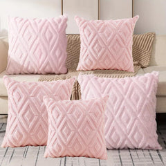 MOMISY Corduroy Cushion Throw Pillow Covers, Diamond, 45 x 45 cm, 18 x 18 inch (5, Pink5)