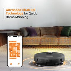 Eureka Forbes SmartClean Auto Bin Turbo, 7000Pa HyperSuction Robotic Vacuum Cleaner (40 Days Hands-Free Cleaning) | LiDAR 3.0 & Quick Home Mapping | Wet Mopping | 3-Hour Run Time | Smart App Control