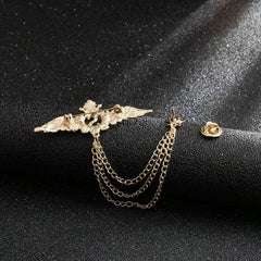 SYGA Men's & Women Suit Shirt Stud Lapel Pin Chain Tassel Brooch Pin with Golden Wings Pentagram Crystal Chain