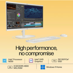 HP All-in-One, Intel N200,21.45'' (54.5 cm), FHD, 8GB DDR5, 512GB SSD, Intel UHD Graphics, 720P HD Camera W/Privacy Shutter, Dual Speakers (Win11, White, 4.17 Kg) Dg0154in