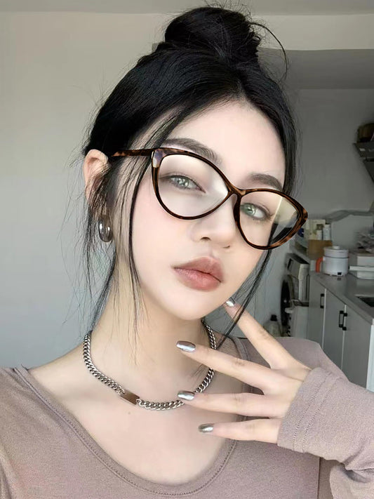 SYGA Style Cat-Eye Ultra-Light Sunglasses Anti-UV Big Face Myopia Sunglasses (Tortoiseshell frame)
