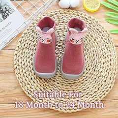 MOMISY Baby Socks Animal Themed, Funny Cartoon Printed Cotton Socks with Shoes - Soft, Non-Slip, and Comfortable Size 18-24M(PinkCat-24-25)