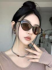 SYGA Style Cat-Eye Ultra-Light Sunglasses Anti-UV Big Face Myopia Sunglasses (Tortoiseshell frame)