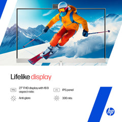 HP All-in-One, 13th Gen Intel Core i3-1315U (8GB DDR4, 512GB SSD) IPS, 300 nits, Anti-Glare, FHD, 27''(68.6cm), Win11, M365* Office 24, Shell White, 6.42kg, FHD IR tilt Camera w/shuttter, 27-cr0902in