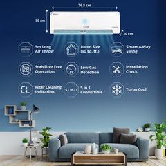 Lloyd 0.8 Ton 3 Star Inverter Split AC (5 in 1 Convertible, 100% Copper, Anti-Viral + PM 2.5 Filter, White with Silver Deco Strip, GLS09I3FOSEV)