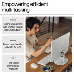 HP All-in-One Desktop Intel® Core™ i3-N300,21.5 inch(54.5cm),FHD,Anti-Glare,8 GB DDR5, 512GB SSD,White Wireless Keyboard and Mouse Combo,White, Windows 11, 4.17kg,22-dg0786in