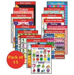 SYGA Large-Sized Educational Poster, Easy to Read and Learn, Design for Young Children, Nursery, School, Nursery, Classroom, playroom, Alphabet, Numbers, Days, Colors and More (15 Pieces)