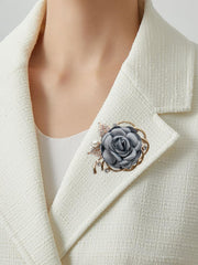 SYGA Women's Floral Brooch Pin with Rhinestones and Pearls(Blue Gray)