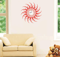 SYGA PVC Vinyl Red Sun Design Wall Clock Stickers, Multicolor