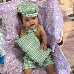 MOMISY Baby Photography Props Set, 4 Pieces, Gentleman Cap with Bow, Pillow and Dungaree (Dark Green, 0-3 Months)