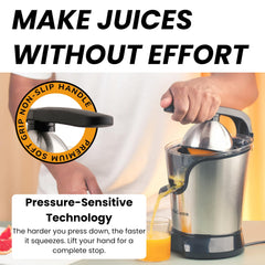 InstaCuppa Citrus Juicer Electric for Busy Moms, Quiet Copper DC Motor Juice Machine, 3 Cone Sizes, Effortless Ergonomic Handle, BPA-Free, Easy To Clean, 1-Year Warranty, 180 Watts
