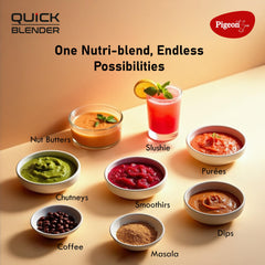 Pigeon By Stovekraft Quick Blend | Grinder Juicer Blender Smoothie Maker All-in-1 Machine | 400 Watt | 3 Jars 500ml,Dry Grind 300ml,1 Sipper, 1 Strainer lid, 2 Cap |2 Blades|1 Year Warranty