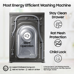 Samsung 7 kg, 5 Star, AI Control, Wi-Fi, Digital Inverter, Motor, Fully-Automatic Front Load Washing Machine (WW70T502NAN1TL, Hygiene Steam, Inox)