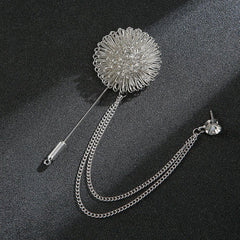SYGA Men's & Women Suit Shirt Stud Lapel Pin Chain Tassel Brooch Pin with Crystal Chain(flower ball silver)