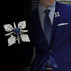 SYGA Men's Collar Pin, Cross Design, Silver Tone with Crystals, Blue