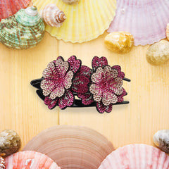 SYGA Women Rhinestone Double Flower Hair Clip mall Flexible Clip Hair pin Medium Adult Top Clip Head Flower Hair Accessories (Champagne Coffee)