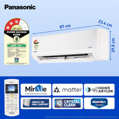 Panasonic 1.5 Ton 3 Star Premium Wi-Fi Inverter Smart Split AC (Matter Enabled, Higher Airflow, Copper Condenser, 7in1 Convertible, True AI, 2-Way, PM 0.1 Filter, CS/CU-SU18AKY3W, White)