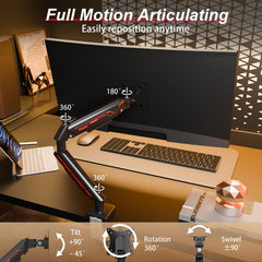 Fydeamer Monitor Arm, Gas Spring Monitor Stand for 17-35 Inch Screens up to 11 kg, Adjustable Monitor Mount with C-Clamp & Grommet Base (Single Arm Black)