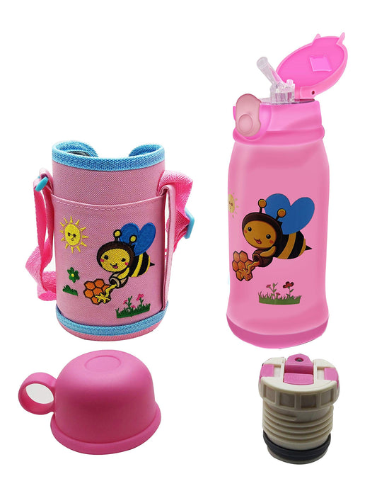 SYGA Cartoon Animal Pattern Stainless Steel School Drink Water Bottle for Kids with Straw_Bee