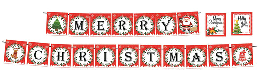 SYGA Red Merry Christmas Banner for Christmas Decorative Party Photo Props Banner