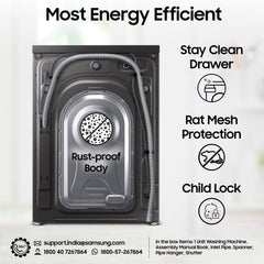 Samsung Smart Choice 12 kg, 5star, AI Ecobubble, Super Speed, Wi-Fi, Hygiene Steam with Inbuilt Heater, Digital Inverter, Fully-Automatic Front Load Washing Machine (WW12DG5B24AXTL, Inox)
