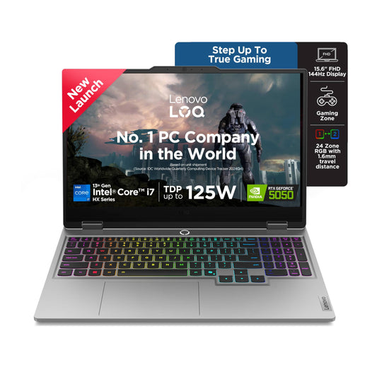 Lenovo LOQ, Intel Core i7 13th Gen 13700HX, NVIDIA RTX 5050 8GB, 16GB RAM, 1TB SSD, 15.6"(39.6cm), 144Hz, Windows 11, Office 2024, Grey, 2.4Kg, 83JE00U7IN, 440 AI Tops, 3 Mon. Game Pass Gaming Laptop